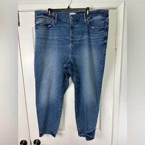 Good American x Calik Denim Blue Jeans Size 28 / 32 High Rise Skinny Fit Raw Hem